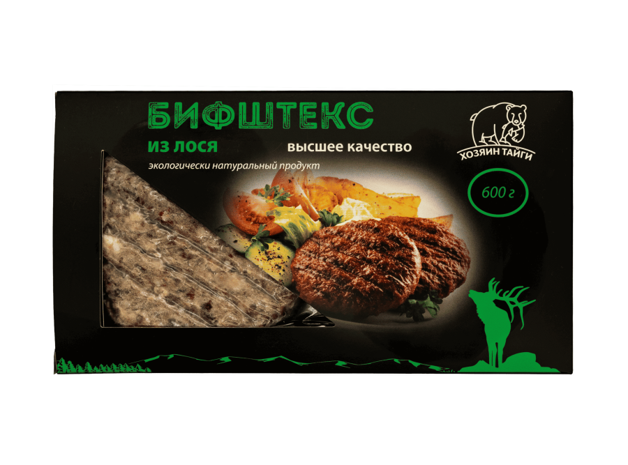 Бифштекс из лося, в/у 4шт/0,6кг